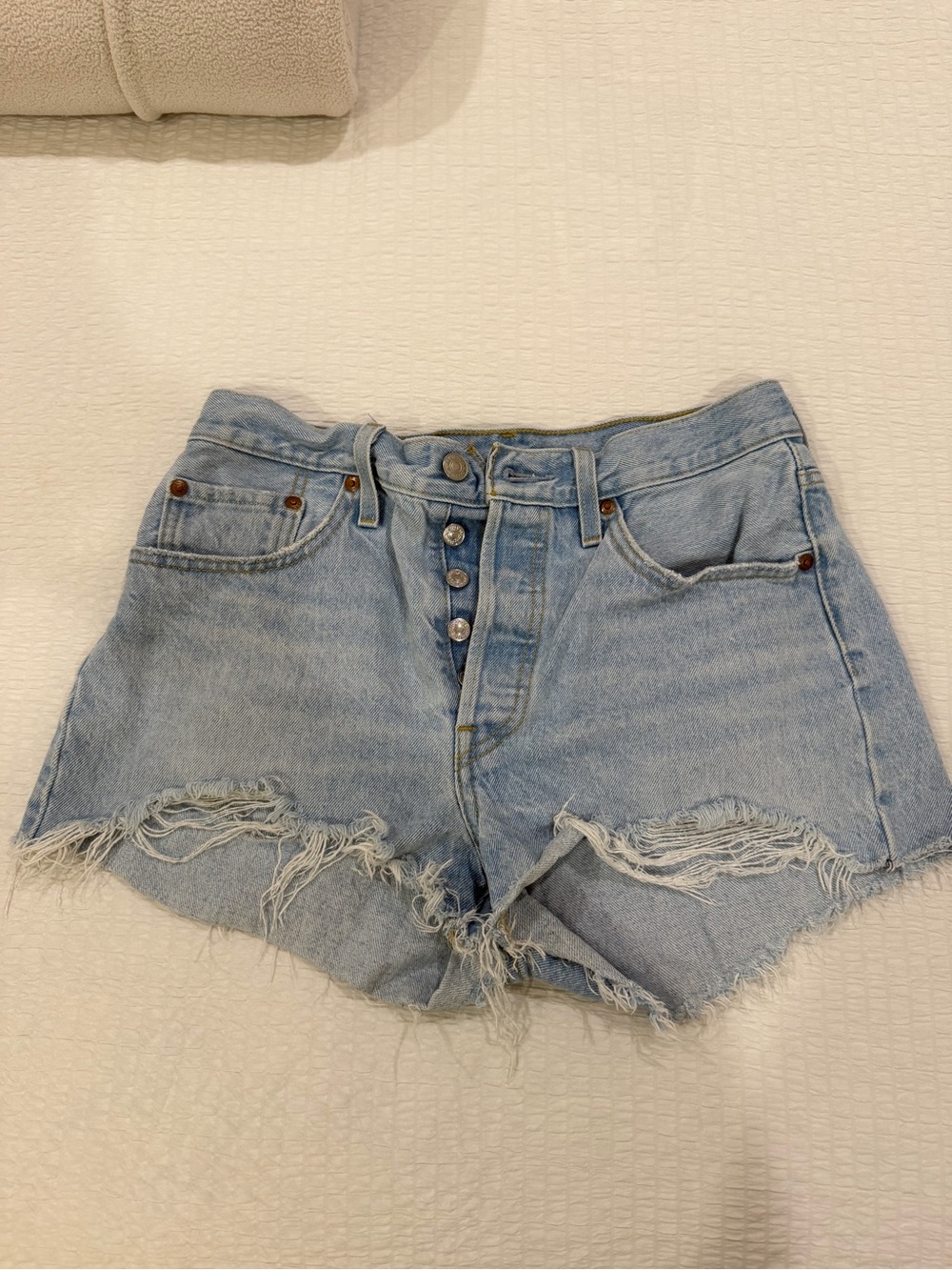 Levi's Light Blue Distressed High-Rise Denim Shorts